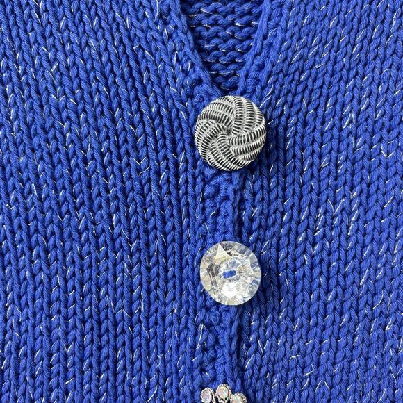 Pure Handknit Womens 100% Cotton Cardigan Sweater Size SP Blue Grandmacore Cozy - Picture 2 of 12